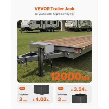 Trailer Jack, 12000 lbs Dynamic Load Capacity, Weld-on Pipe-Mount Swivel Trailer Jack with Ergonomic Handle, 12.6-inch Vertical Travel, Suitable for RV, Horse, Utility, Camping, Yacht Trailers