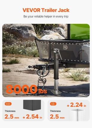 Trailer Jack, 8000 lbs Dynamic Load Capacity, Weld-on Pipe-Mount Swivel Trailer Jack with Ergonomic Handle, 15-inch Vertical Travel, Suitable for RV, Horse, Utility, Camping and Yacht Trailers