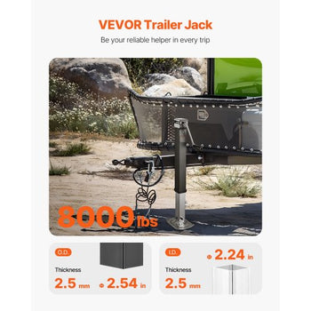 Trailer Jack, 8000 lbs Dynamic Load Capacity, Weld-on Pipe-Mount Swivel Trailer Jack with Ergonomic Handle, 15-inch Vertical Travel, Suitable for RV, Horse, Utility, Camping and Yacht Trailers