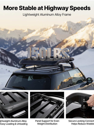 Roof Rack Cargo Basket, 38 x 38 x 5.59 in, Universal Heavy Duty Roof Top Carrier Basket, 150 lbs Capacity, All-Weather Car Top Luggage Holder, Fits Crossbars up to 3.54 x 1.97 in, for SUV Truck