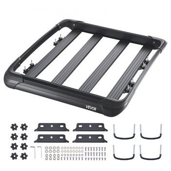 Roof Rack Cargo Carrier, 48 x 40 x 5.6 in, Universal Rooftop Cargo Basket, Car Top Luggage Holder with 150 lbs Max Load Capacity, 4.1 in Fence, Anti-Rust Alloy Steel, Wind Fairing, for SUV Car