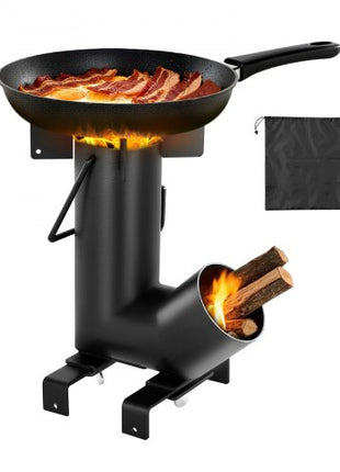 Camping Rocket Stove, Wood Burning Portable Rocket Stove with Carrying Bag for Backpacking, Carbon Steel, Burn Wood, Twigs or Sticks for Outdoor Cooking, Backyard, Camp Cooking, Heating, Black