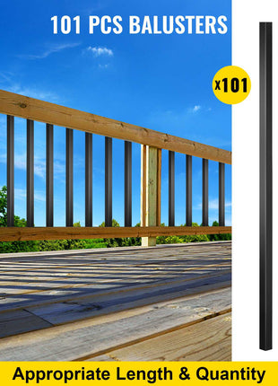 Deck Balusters, 101 Pack Metal Deck Spindles, 26\"x0.75\" Staircase Baluster with Screws, Aluminum Alloy Deck Railing for Wood and Composite Deck, Square Baluster for Outdoor Stair Deck Porch