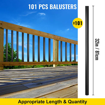 Deck Balusters, 101 Pack Metal Deck Spindles, 32\"x0.8\" Staircase Baluster with Screws, Aluminum Alloy Deck Railing for Wood and Composite Deck, Square Baluster for Outdoor Stair Deck Porch