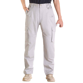 FR Pants for Men, 9 oz 100% Cotton, Flame-Resistant Cargo Pants with Multi-Pockets and Elastic Waist, Reinforced Tear-proof Stitching, Ideal for Welding Work and Casual Wear, M Size, Gray