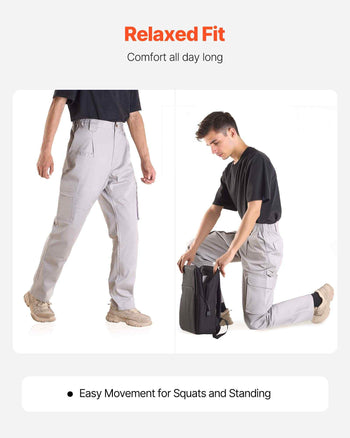 FR Pants for Men, 9 oz 100% Cotton, Flame-Resistant Cargo Pants with Multi-Pockets and Elastic Waist, Reinforced Tear-proof Stitching, Ideal for Welding Work and Casual Wear, XXL Size, Gray