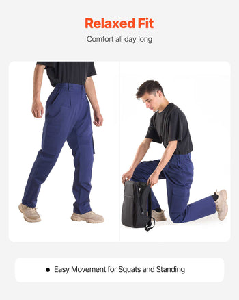 FR Pants for Men, 9 oz 100% Cotton, Flame-Resistant Cargo Pants with Multi-Pockets and Elastic Waist, Reinforced Tear-proof Stitching, Ideal for Welding Work and Casual Wear, M Size, Dark Blue