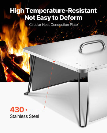 Fire Pit Heat Deflector, 25.4x25.4x14.6 inch Square Outdoor Burner Cover, Stainless Steel Bonfire Camping Wood Burning, Push Heat Down and Out with 4 Foldable Legs & Carrying Handle