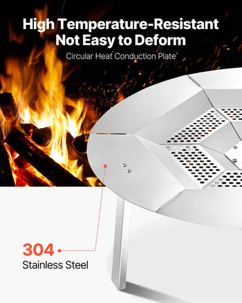 Fire Pit Heat Deflector for Solo Stove Yukon, 27 inch Bonfire Round for Wood Burning Fire Pit, 304 Stainless Steel Heat Diffuser, Detachable Burner Cover Camping Accessories