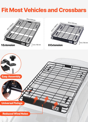 Roof Rack Basket, 64 x 50 x 4.1 in, Universal Rooftop Cargo Carrier with Two 35.4 x 39.4 in Cargo Net,150 lbs Max Car Top Luggage Holder, 4.1 in Fence, Anti-Rust Alloy Steel, for SUV Truck Car