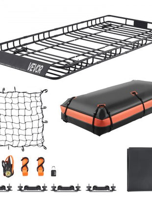 Roof Rack Basket, 84 x 39 x 4.1 in, Universal Rooftop Cargo Carrier with 7.9 x 3.9 x 10.2 in Cargo Bag, Net, Ratchet Straps, 250 lbs Max Load Capacity Car Top Luggage Holder, for SUV Truck Car