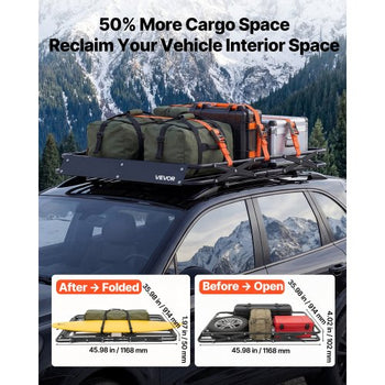 Roof Rack Cargo Basket, 46 x 36 x 4 in, Heavy Duty Roof Top Carrier Basket with Folding Design, 200 lbs Capacity, All-Weather Easy-Install Car Top Luggage Holder, Universal Fit for SUV Truck Car