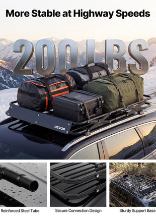 Roof Rack Cargo Basket, 46 x 36 x 4 in, Heavy Duty Roof Top Carrier Basket with Folding Design, 200 lbs Capacity, All-Weather Easy-Install Car Top Luggage Holder, Universal Fit for SUV Truck Car