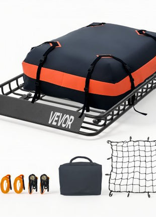 Roof Rack Cargo Basket, 54 x 34 x 4 in, Heavy Duty Roof Top Carrier Basket with Waterproof Bag, Cargo Net, Ratchet Straps, 200 lbs Capacity, Universal Car Top Luggage Holder, for SUV Truck Car