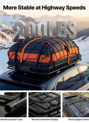 Roof Rack Cargo Basket, 54 x 34 x 4 in, Heavy Duty Roof Top Carrier Basket with Waterproof Bag, Cargo Net, Ratchet Straps, 200 lbs Capacity, Universal Car Top Luggage Holder, for SUV Truck Car