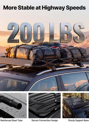Roof Rack Cargo Basket, 64 x 39 x 4 in, Heavy Duty Roof Top Carrier Basket with Folding Design, 200 lbs Capacity, All-Weather Easy-Install Car Top Luggage Holder, Universal Fit for SUV Truck Car