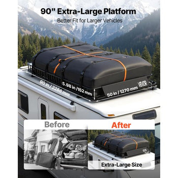 Roof Rack Cargo Basket, 90 x 50 x 6 in, Heavy Duty Roof Top Carrier Basket with Waterproof Rooftop Bag, Ratchet Straps, 250 lbs Capacity, All-Weather Car Top Luggage Holder, for SUV Truck Car