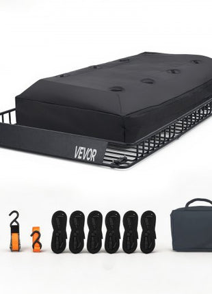 Roof Rack Cargo Basket, 90 x 50 x 6 in, Heavy Duty Roof Top Carrier Basket with Waterproof Rooftop Bag, Ratchet Straps, 250 lbs Capacity, All-Weather Car Top Luggage Holder, for SUV Truck Car