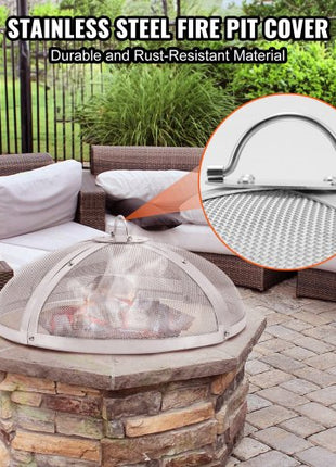 Fire Pit Spark Screen Round 36", Reinforced Heavy Duty Steel Metal Cover, Outdoor Firepit Lid, Easy-Opening Top Screen Covers Round with Ring Handle for Outdoor Patio Fire Pits Backyard