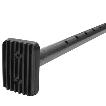 Black heavy-duty steel pole with textured square rubber base, designed for stability and durability in outdoor use.
