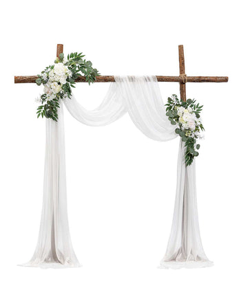 Artificial Wedding Arch Flowers Kit, White Wedding Arch Flowers with Drapes Kit (Pack of 3) - 2 Pcs Floral Arrangement, 1 Pcs Sheer Drapes, for Ceremony Bouquets Reception Backdrop Decoration