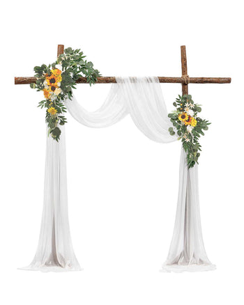 Artificial Wedding Arch Flowers Kit, Yellow Wedding Arch Flowers with Drapes Kit (Pack of 3) - 2 Pcs Floral Arrangement, 1 Pcs Sheer Drapes, for Ceremony Bouquets Reception Backdrop Decoration