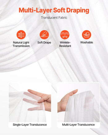 Artificial Wedding Arch Flowers Kit, White Wedding Arch Flowers with Drapes Kit (Pack of 4) - 2 Pcs Floral Arrangement, 2 Pcs Sheer Drapes, for Ceremony Bouquets Reception Backdrop Decoration