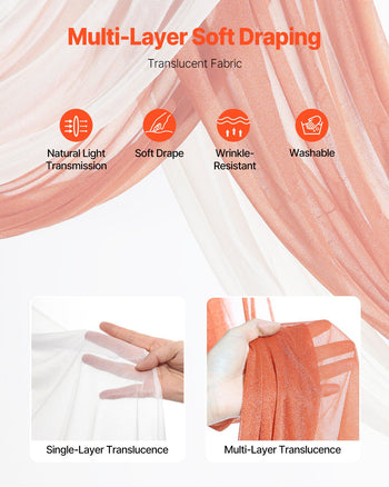 Artificial Wedding Arch Flowers Kit, Orange Wedding Arch Flowers with Drapes Kit (Pack of 4) - 2 Pcs Floral Arrangement, 2 Pcs Sheer Drapes, for Ceremony Bouquets Reception Backdrop Decoration