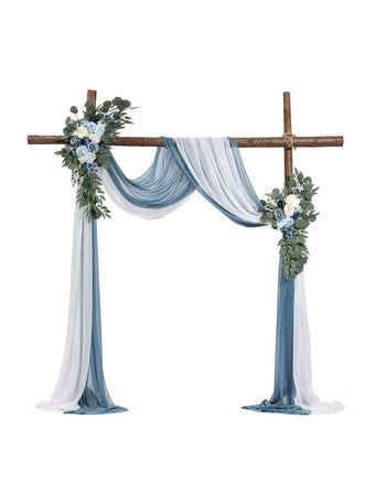 Artificial Wedding Arch Flowers Kit, Blue Wedding Arch Flowers with Drapes Kit (Pack of 4) - 2 Pcs Floral Arrangement, 2 Pcs Sheer Drapes, for Ceremony Bouquets Reception Backdrop Decoration