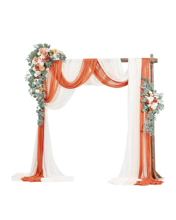 Artificial Wedding Arch Flowers Kit, Orange Wedding Arch Flowers with Drapes Kit (Pack of 5) - 2 Pcs Floral Arrangement, 3 Pcs Sheer Drapes, for Ceremony Bouquets Reception Backdrop Decoration