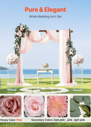 Artificial Wedding Arch Flowers Kit, Pink Wedding Arch Flowers with Drapes Kit (Pack of 5) - 2 Pcs Floral Arrangement, 3 Pcs Sheer Drapes, for Ceremony Bouquets Reception Backdrop Decoration