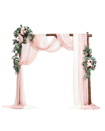 Artificial Wedding Arch Flowers Kit, Pink Wedding Arch Flowers with Drapes Kit (Pack of 5) - 2 Pcs Floral Arrangement, 3 Pcs Sheer Drapes, for Ceremony Bouquets Reception Backdrop Decoration