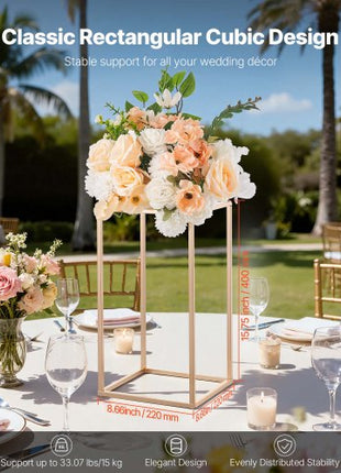 Wedding Flower Stand, 10PCS 15.75-inch Column Flower Stand, Floral Stands with Acrylic Laminate, Gold Rectangular Floral Display Rack for Wedding, Party, Birthday, Home,  Gold Centerpiece Stands