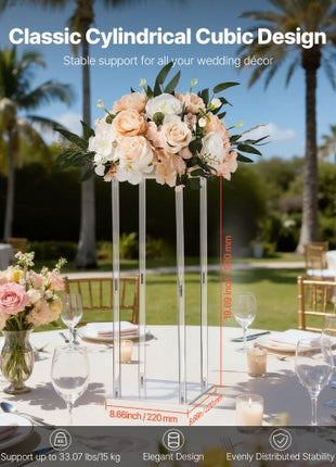 Wedding Flower Stand, 10PCS 19.69-inch Column Flower Stand, Floral Stands with Acrylic Laminate, Cylindrical Cubic Floral Display Rack for Wedding, Party, Birthday, Home, Centerpiece Stands