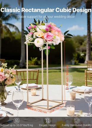 Wedding Flower Stand, 10PCS 23.62-inch Column Flower Stand, Floral Stands with Hidden Screw, Rectangular Cubic Floral Display Rack for Wedding, Party, Birthday, Home, French Gold Stands
