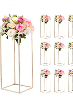 Wedding Flower Stand, 10PCS 23.62-inch Column Flower Stand, Floral Stands with Hidden Screw, Rectangular Cubic Floral Display Rack for Wedding, Party, Birthday, Home, French Gold Stands