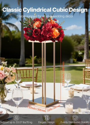 Wedding Flower Stand, 10PCS 23.62-inch Column Flower Stand, Floral Stands with Metal Laminate, Cylindrical Cubic Floral Display Rack for Wedding, Party, Birthday, Home, French Gold Stands
