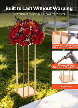 Wedding Flower Stand, 10PCS 23.62-inch Column Flower Stand, Floral Stands with Metal Laminate, Cylindrical Cubic Floral Display Rack for Wedding, Party, Birthday, Home, French Gold Stands