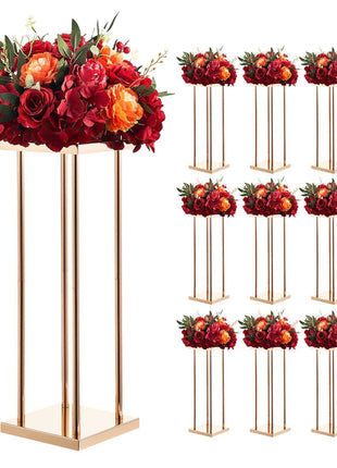 Wedding Flower Stand, 10PCS 23.62-inch Column Flower Stand, Floral Stands with Metal Laminate, Cylindrical Cubic Floral Display Rack for Wedding, Party, Birthday, Home, French Gold Stands