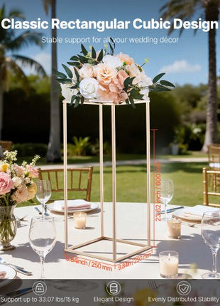 Wedding Flower Stand, 10PCS 23.62-inch Column Flower Stand, Floral Stands with Acrylic Laminate, Rectangular Floral Display Rack for Wedding, Party, Birthday, Home, French Gold Stands