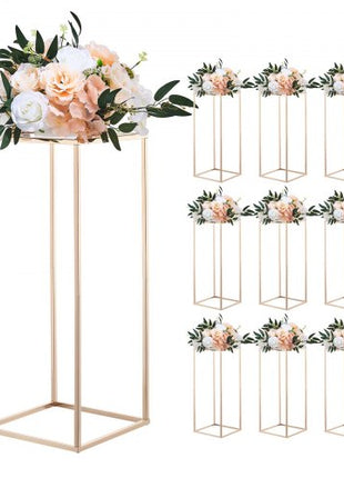 Wedding Flower Stand, 10PCS 23.62-inch Column Flower Stand, Floral Stands with Acrylic Laminate, Rectangular Floral Display Rack for Wedding, Party, Birthday, Home, French Gold Stands