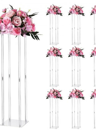 Wedding Flower Stand, 10PCS 31.5-inch Column Flower Stand, Floral Stands with Acrylic Laminate, Cylindrical Cubic Floral Display Rack for Wedding, Party, Birthday, Home, Centerpiece Stands