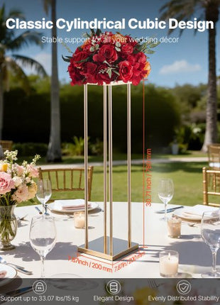 Wedding Flower Stand, 10PCS 31.5-inch Column Flower Stand, Floral Stands with Metal Laminate, Cylindrical Cubic Floral Display Rack for Wedding, Party, Birthday, Home, French Gold Stands