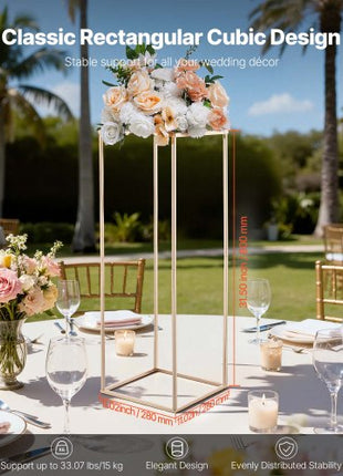 Wedding Flower Stand, 10PCS 31.5-inch Column Flower Stand, Floral Stands with Metal Laminate, Rectangular Floral Display Rack for Wedding, Party, Birthday, Home, French Gold Stands