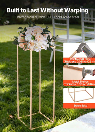Wedding Flower Stand, 10PCS 31.5-inch Column Flower Stand, Floral Stands with Metal Laminate, Rectangular Floral Display Rack for Wedding, Party, Birthday, Home, French Gold Stands
