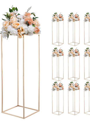Wedding Flower Stand, 10PCS 31.5-inch Column Flower Stand, Floral Stands with Metal Laminate, Rectangular Floral Display Rack for Wedding, Party, Birthday, Home, French Gold Stands