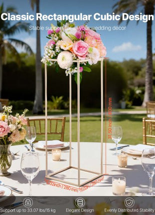 Wedding Flower Stand, 10PCS 31.5-inch Column Flower Stand, Floral Stands with Hidden Screw, Rectangular Cubic Floral Display Rack for Wedding, Party, Birthday, Home, French Gold Stands