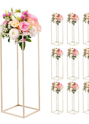 Wedding Flower Stand, 10PCS 31.5-inch Column Flower Stand, Floral Stands with Hidden Screw, Rectangular Cubic Floral Display Rack for Wedding, Party, Birthday, Home, French Gold Stands