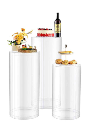Wedding Flower Stand, 3PCS 23.62/29.53/35.43 inch Round Cylinder Plinth, Clear Pedestal Stand with Transparent Acrylic Lid, Cylindrical Pedestal Stands for Wedding, Party, Birthday, Art Decor