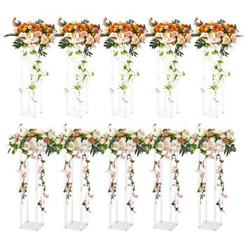10PCS 23.6inch High Wedding Flower Stand, With Acrylic Laminate,Acrylic Vase Column Geometric Centerpiece Stands, Floral Display Rack for T-Stage Events Reception, Party Decoration Home
